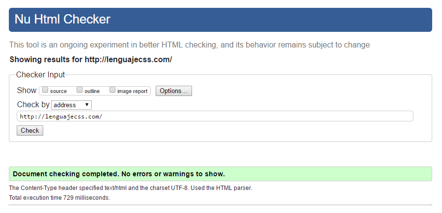 Nu HTML Checker, validador HTML5